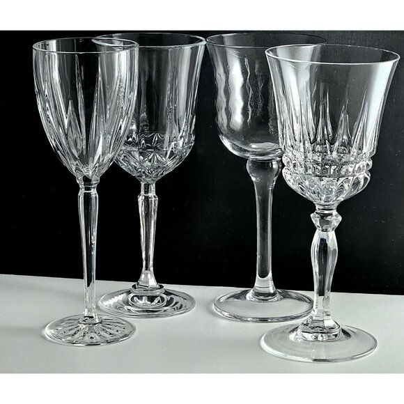 4pc Vintage Mismatched Crystal Wine Glasses approx 8" Assorted Clear Glassware - Picture 4 of 11